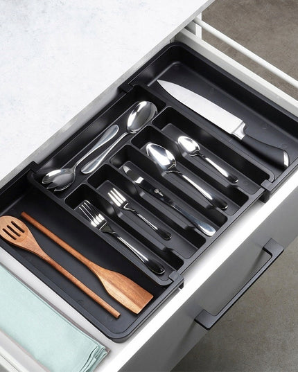 REGULIUOJAMAS įdėklas stalo įrankiams, peiliams, priedams į stalčių, prailginamas organizatorius