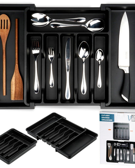 REGULIUOJAMAS įdėklas stalo įrankiams, peiliams, priedams į stalčių, prailginamas organizatorius