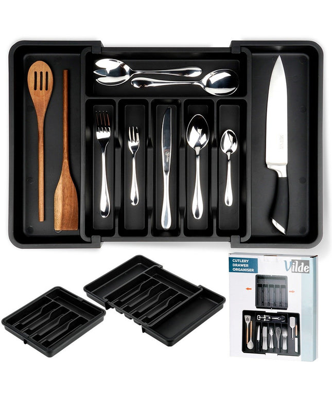 REGULIUOJAMAS įdėklas stalo įrankiams, peiliams, priedams į stalčių, prailginamas organizatorius