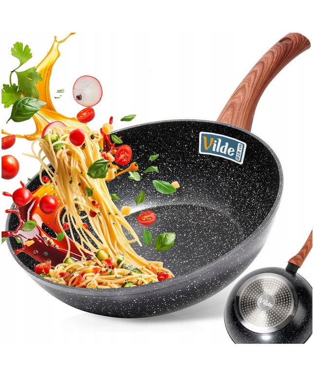 Granito tipo gilus keptuvas Wok azijietiškiems patiekalams kepti ir troškinti, 28 cm