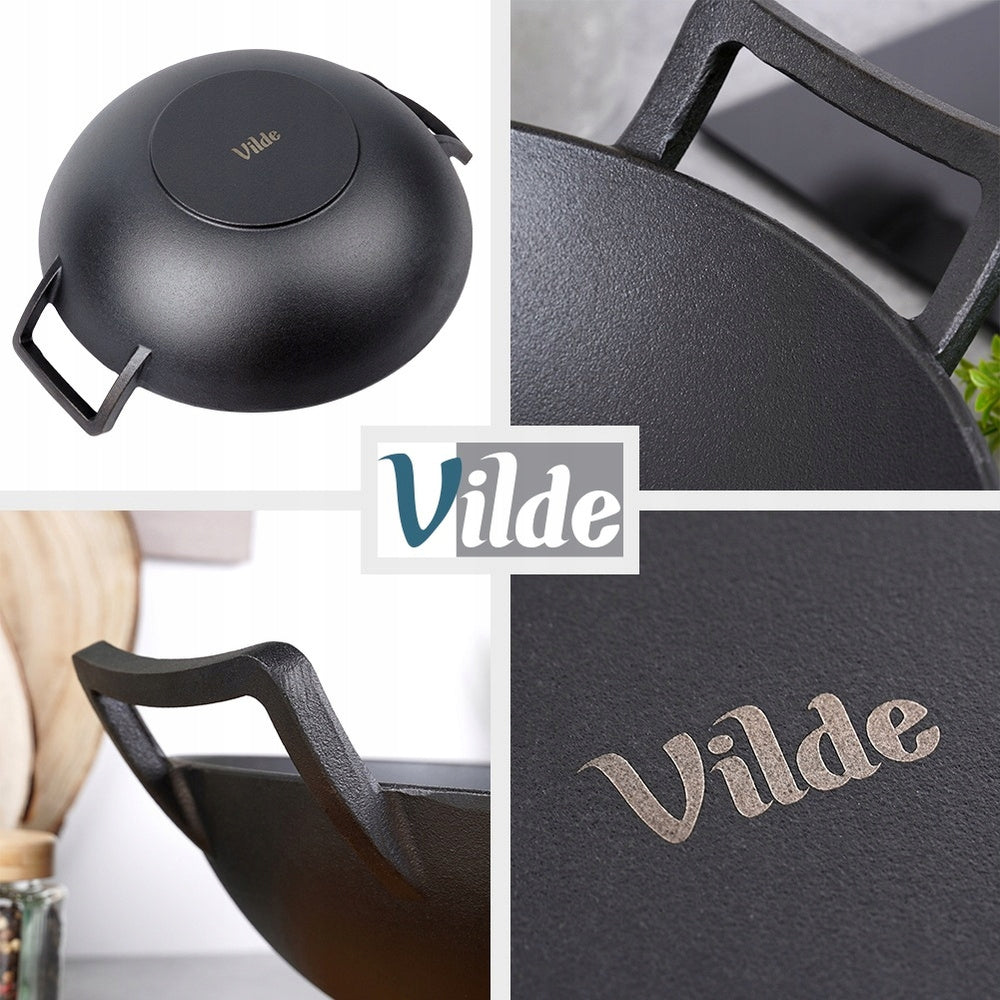 Ketaus WOK keptuvė, didelė keptuvė maisto kepimui ir troškinimui ant viryklės ar laužo, 36 cm