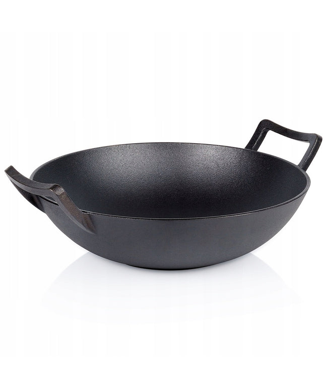 Ketaus WOK keptuvė, didelė keptuvė maisto kepimui ir troškinimui ant viryklės ar laužo, 36 cm