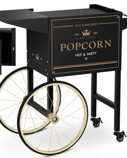 Royal Catering retro stiliaus juodai auksinis vežimėlis kukurūzų spragėsių aparatui su spintele