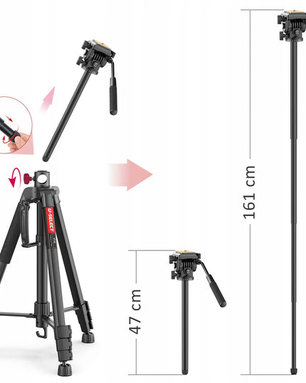 Aukštas studijinis trikojis su panoramine galvute VIDEO PRO, keliamoji galia 3 kg