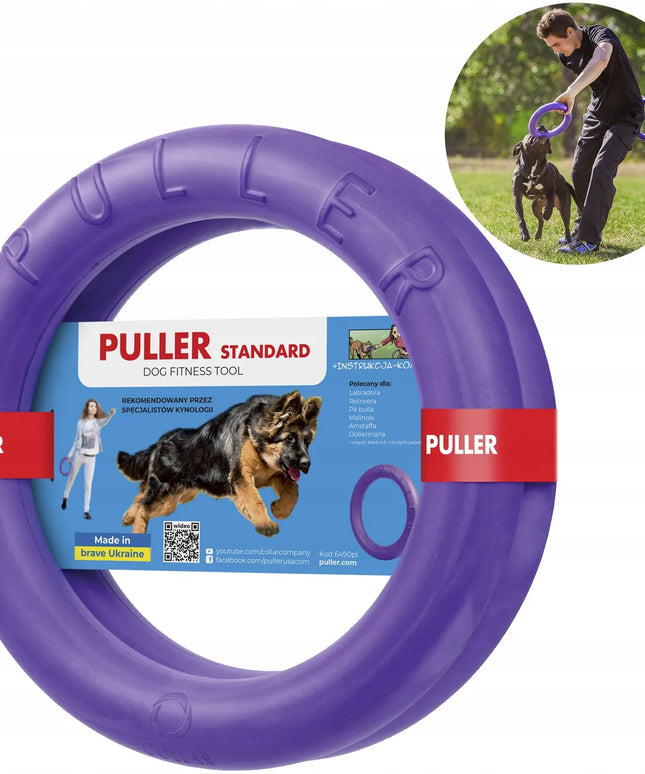 Patvarus žaislas tempimui PULLER Standard 28 cm šunims – 2 žiedai dideliems šunims