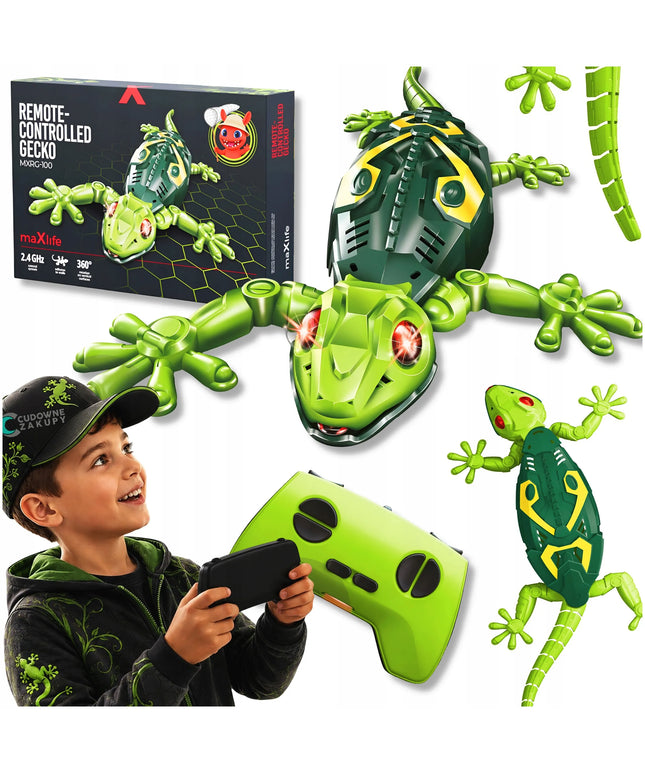 Nuotoliniu būdu valdomas robotas gekonas, žalias, ropoja sienomis, RC