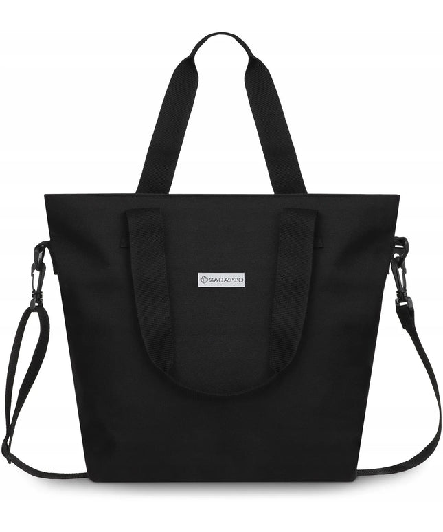 ZAGATTO didelė moteriška juoda talpi shopper rankinė