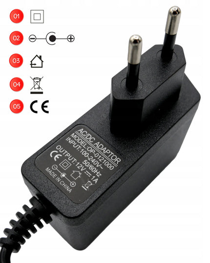 Kištukinis maitinimo šaltinis 12 V, 1 A, 12 W, 2,5 × 5,5 mm kištukas LED juostoms ir RGB įrenginiams