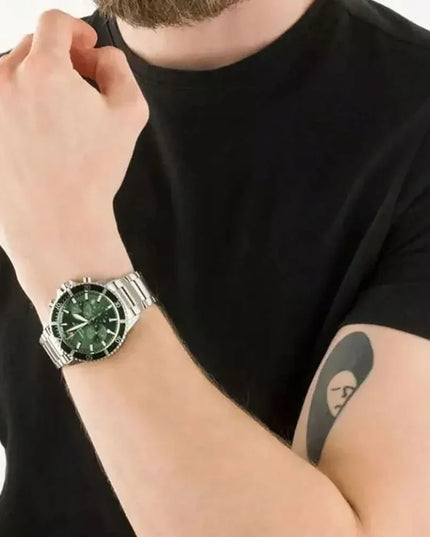 Emporio Armani Diver AR11500 vyriškas laikrodis, žalias ciferblatas, plieninė apyrankė