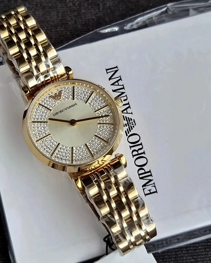 Emporio Armani AR11608 Gianni T-Bar moteriškas laikrodis, auksinės spalvos, su originalia dėžute
