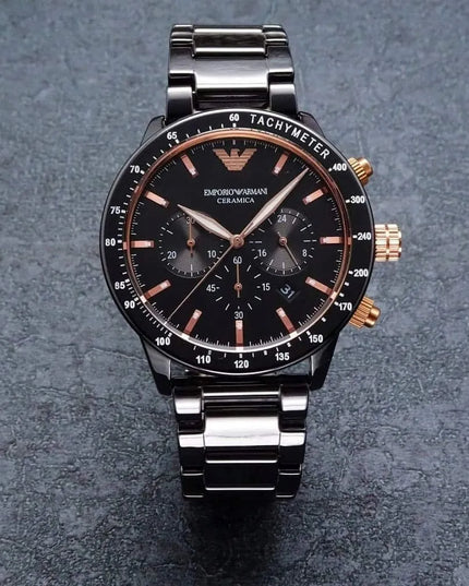 „Emporio Armani“ AR70002 Mario Chrono keraminis laikrodis vyrams, originalus, su sertifikatu