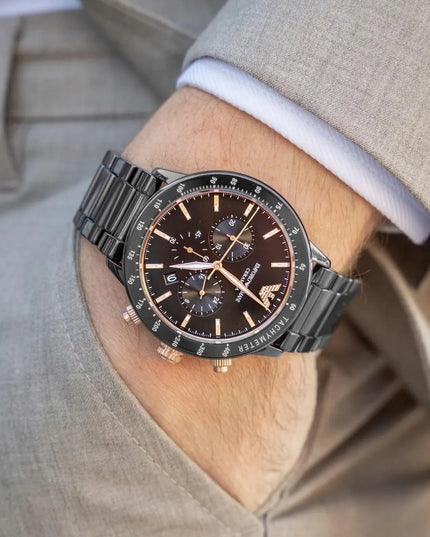 „Emporio Armani“ AR70002 Mario Chrono keraminis laikrodis vyrams, originalus, su sertifikatu