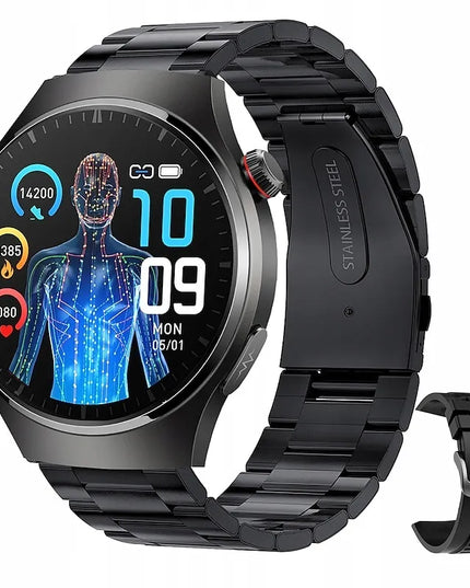 Vyriškas išmanusis laikrodis „SmarWatch AMOLED HRV EKG GLUKOZA PL“ su pulso, gliukozės ir deguonies stebėjimo funkcijomis, lenkų kalba