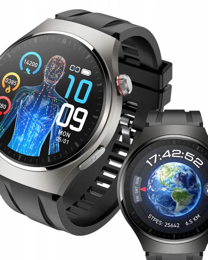 Vyriškas išmanusis laikrodis „SmarWatch AMOLED HRV EKG GLUKOZA PL“ su pulso, gliukozės ir deguonies stebėjimo funkcijomis, lenkų kalba