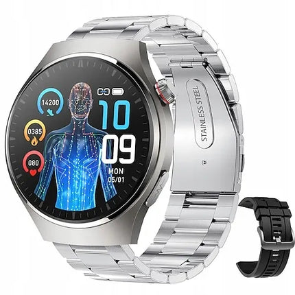 Vyriškas išmanusis laikrodis „SmarWatch AMOLED HRV EKG GLUKOZA PL“ su pulso, gliukozės ir deguonies stebėjimo funkcijomis, lenkų kalba