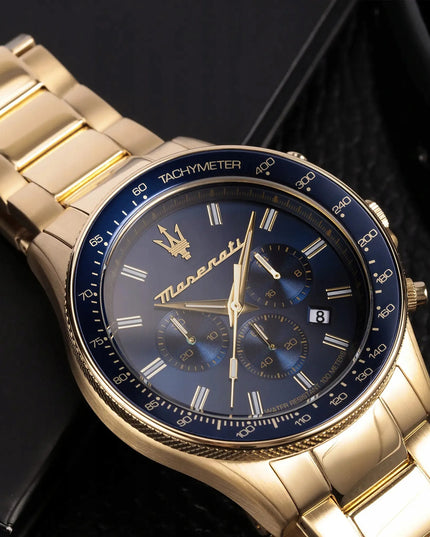 Vyriškas laikrodis „Maserati Sfida“ R8873640008, auksinės spalvos, su originalia dėžute