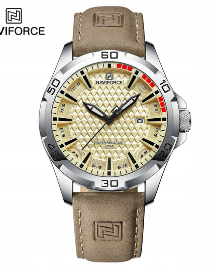 Vyriškas „Naviforce“ laikrodis NF8023 JAMLUX, analoginis, su odiniu dirželiu, datos rodymu ir „Neobrite“ rodyklėmis