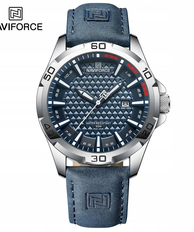 Vyriškas „Naviforce“ laikrodis NF8023 JAMLUX, analoginis, su odiniu dirželiu, datos rodymu ir „Neobrite“ rodyklėmis