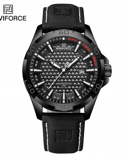 Vyriškas „Naviforce“ laikrodis NF8023 JAMLUX, analoginis, su odiniu dirželiu, datos rodymu ir „Neobrite“ rodyklėmis