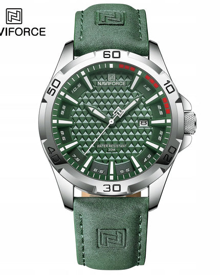 Vyriškas „Naviforce“ laikrodis NF8023 JAMLUX, analoginis, su odiniu dirželiu, datos rodymu ir „Neobrite“ rodyklėmis