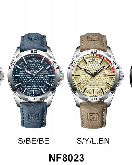 Vyriškas „Naviforce“ laikrodis NF8023 JAMLUX, analoginis, su odiniu dirželiu, datos rodymu ir „Neobrite“ rodyklėmis