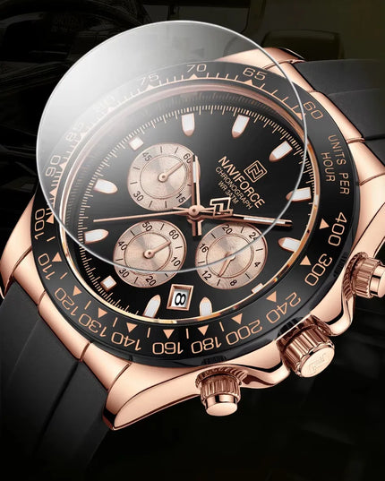 Vyriškas laikrodis „Naviforce Daytona“ NF8054, sportinis, mėlynas silikoninis dirželis, apšvietimas