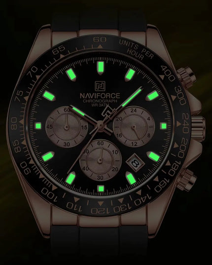 Vyriškas laikrodis „Naviforce Daytona“ NF8054, sportinis, mėlynas silikoninis dirželis, apšvietimas