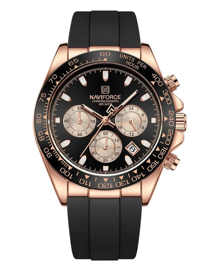 Vyriškas laikrodis „Naviforce Daytona“ NF8054, sportinis, mėlynas silikoninis dirželis, apšvietimas
