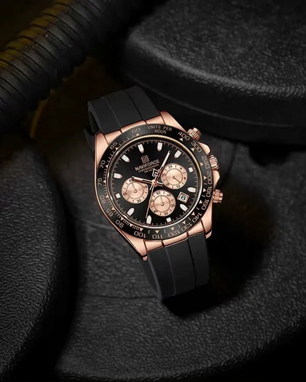 Vyriškas laikrodis „Naviforce Daytona“ NF8054, sportinis, mėlynas silikoninis dirželis, apšvietimas