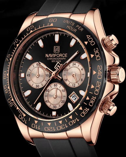 Vyriškas laikrodis „Naviforce Daytona“ NF8054, sportinis, mėlynas silikoninis dirželis, apšvietimas