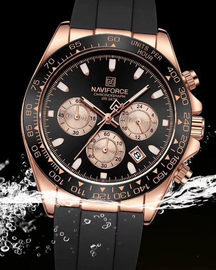 Vyriškas laikrodis „Naviforce Daytona“ NF8054, sportinis, mėlynas silikoninis dirželis, apšvietimas