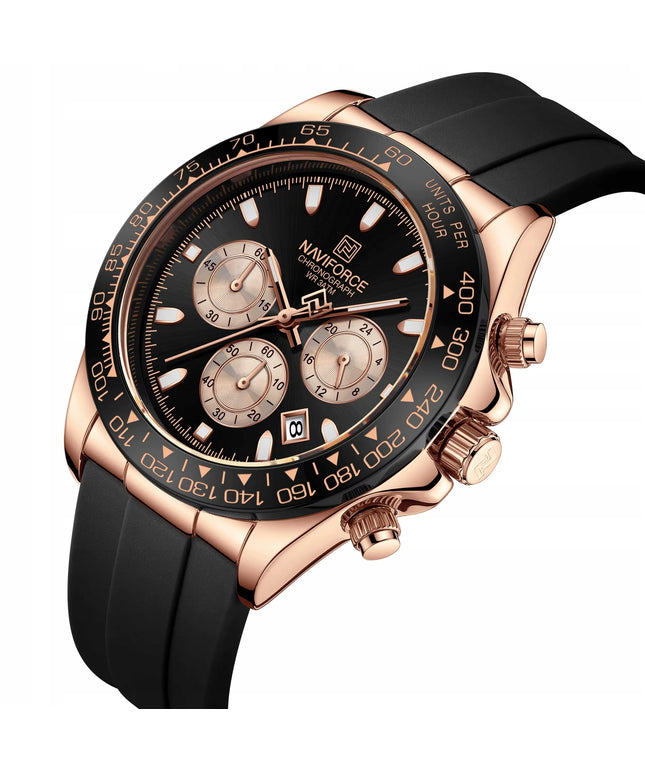 Vyriškas laikrodis „Naviforce Daytona“ NF8054, sportinis, mėlynas silikoninis dirželis, apšvietimas