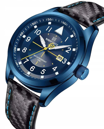 Vyriškas laikrodis „Naviforce NF8022“ – aviacijos stiliaus, su odiniu dirželiu, datų rodmeniu ir „Neobrite“