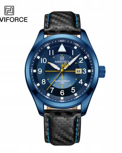 Vyriškas laikrodis „Naviforce NF8022“ – aviacijos stiliaus, su odiniu dirželiu, datų rodmeniu ir „Neobrite“