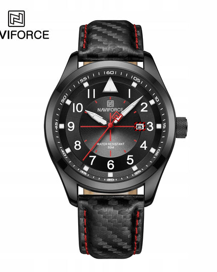 Vyriškas laikrodis „Naviforce NF8022“ – aviacijos stiliaus, su odiniu dirželiu, datų rodmeniu ir „Neobrite“