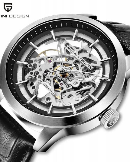 Vyriškas automatinis laikrodis „Pagani Design PD-1638 Skeleton“, 3 ATM, „Hardlex“ stiklas, su dėžute