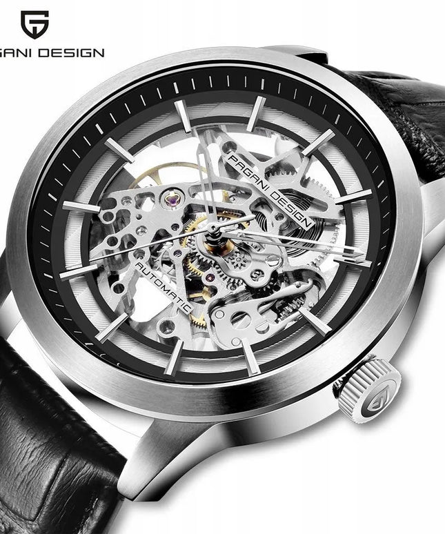 Vyriškas automatinis laikrodis „Pagani Design PD-1638 Skeleton“, 3 ATM, „Hardlex“ stiklas, su dėžute
