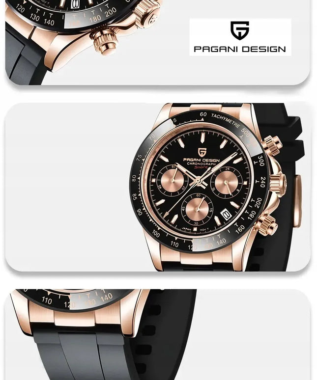 Pagani Design PD-1664 Daytona Chrono Sport VK63 vyriškas laikrodis su safyriniu stiklu ir dėžute