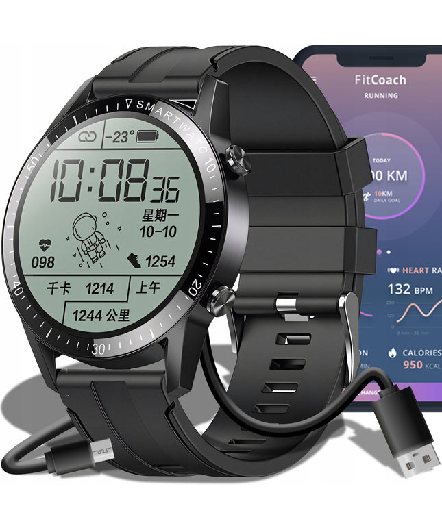 Vyriškas išmanusis laikrodis su skambučiais, PL meniu, atsparus vandeniui, sporto režimai, sveikata