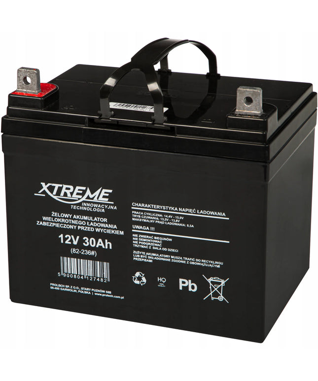 Xtreme gelinis motociklo akumuliatorius 12V 30Ah, skirtas motociklams, motoroleriams ir keturračiams
