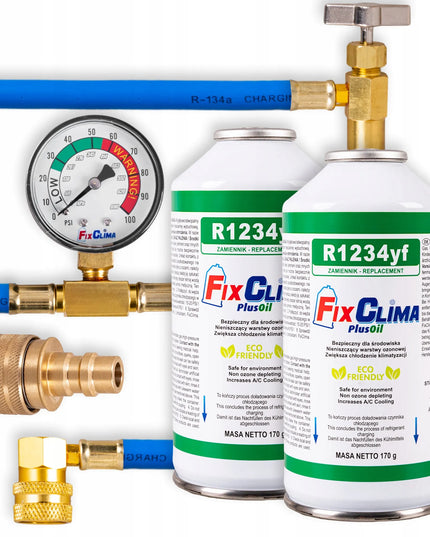 AUTOMOBILINIO ORO KONDICIONIERIAUS PILDYMO RINKINYS 2x R1234yf ŠALTNEŠIS