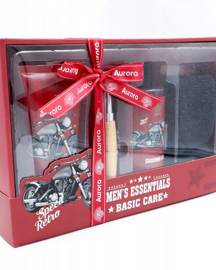 Retro stiliaus 4 vnt. vyriškos kosmetikos rinkinys skutimuisi + rankšluostis, dovana tėčiui