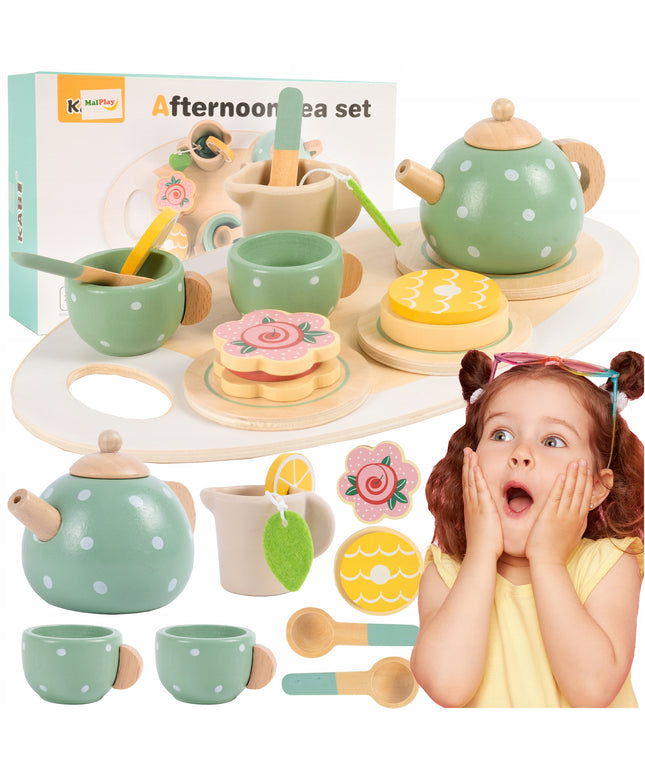 Medinis arbatos žaidimų rinkinys vaikams su arbatinuku ir padėklu