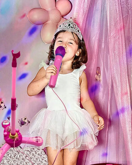 Bedee vaikiškas karaoke rinkinys su mikrofonu ir reguliuojamu stovu, MP3 jungtimi bei garso efektais