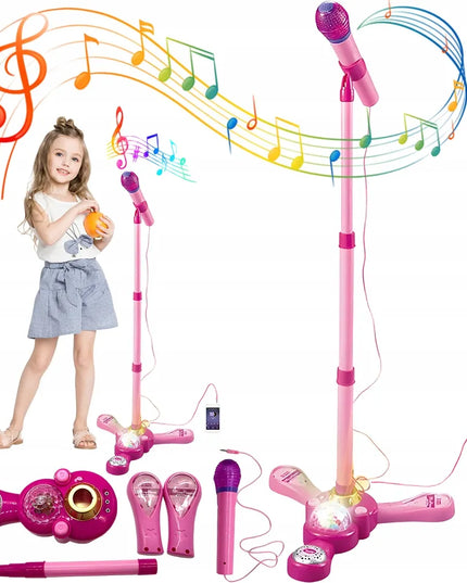 Bedee vaikiškas karaoke rinkinys su mikrofonu ir reguliuojamu stovu, MP3 jungtimi bei garso efektais