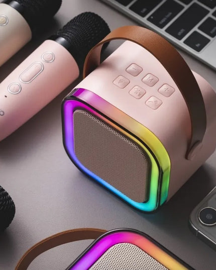 Karaokės rinkinys su belaidžiu mikrofonu ir nešiojama LED kolonėle, Bluetooth