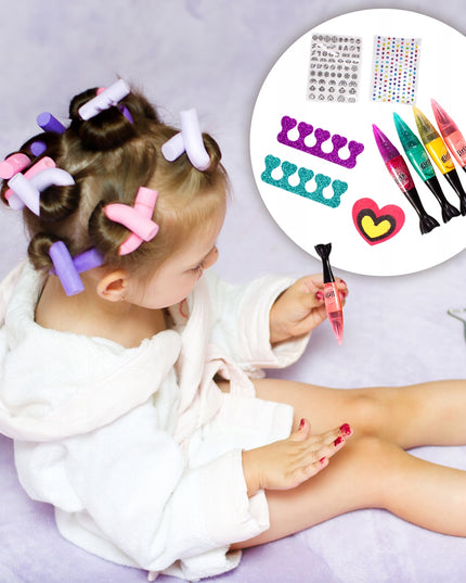 Nagų dažymo ir puošybos rinkinys su rašikliais, lempa, vaikams skirta kosmetika