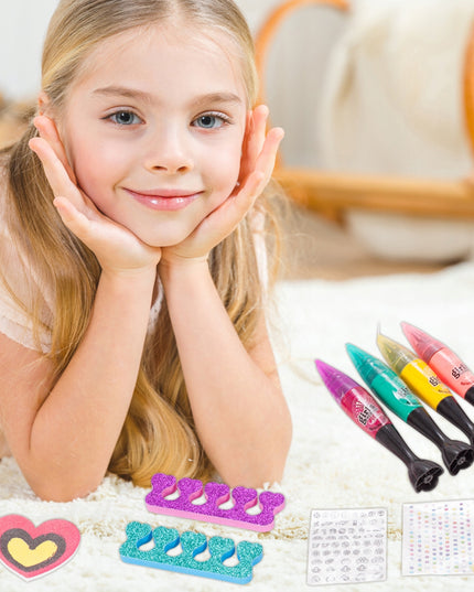 Nagų dažymo ir puošybos rinkinys su rašikliais, lempa, vaikams skirta kosmetika