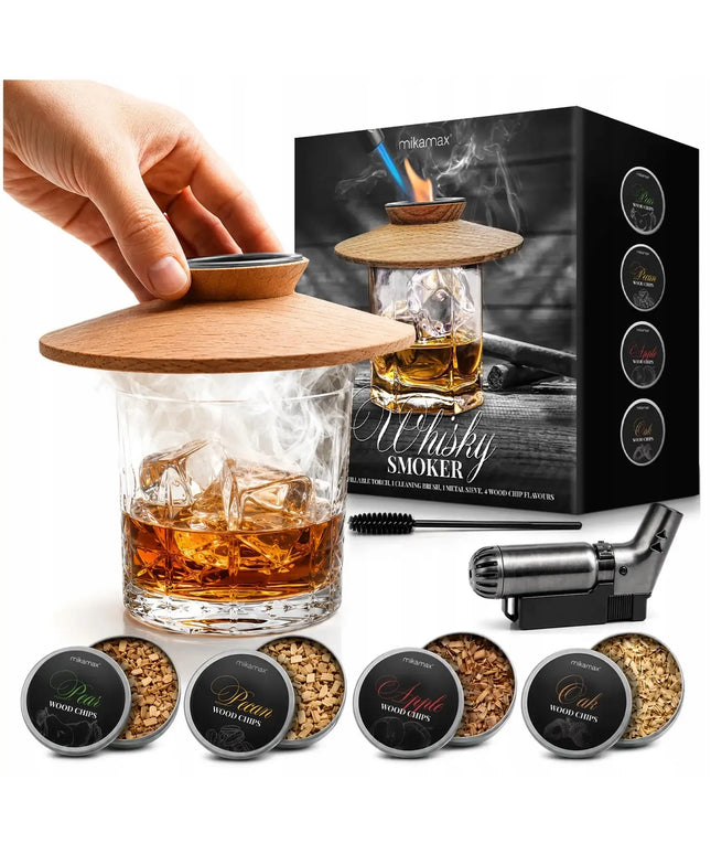 Viskio rūkymo rinkinys MikaMax Whisky Smoker su medienos drožlėmis - dovana vyrui