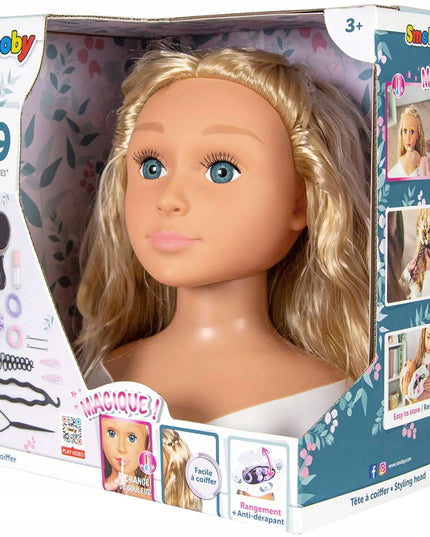 Smoby didelė šukuosenų formavimo galva su blondiniškais plaukais ir priedais